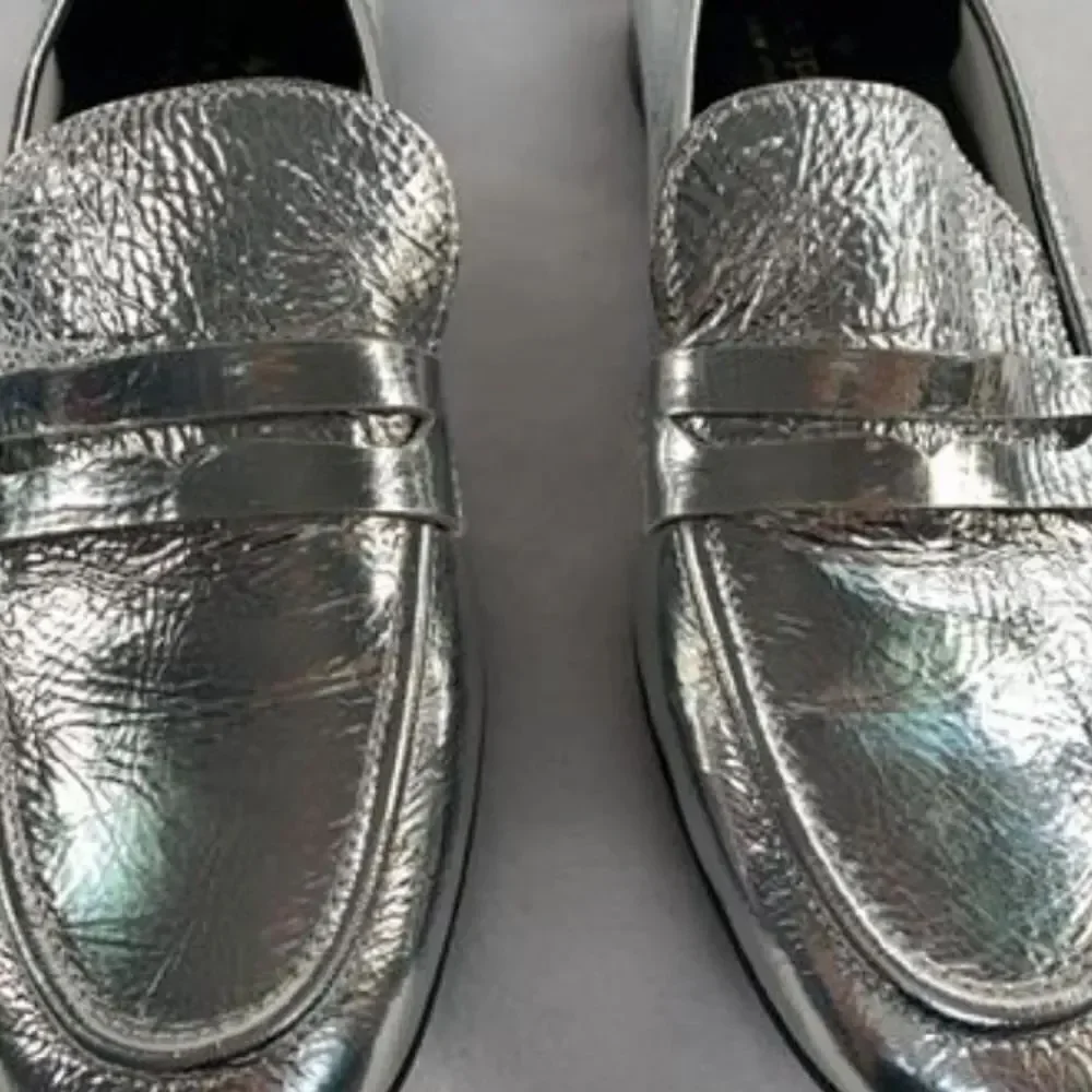 KATE SPADE 7 Loafers New York Metallic Silver Genevieve